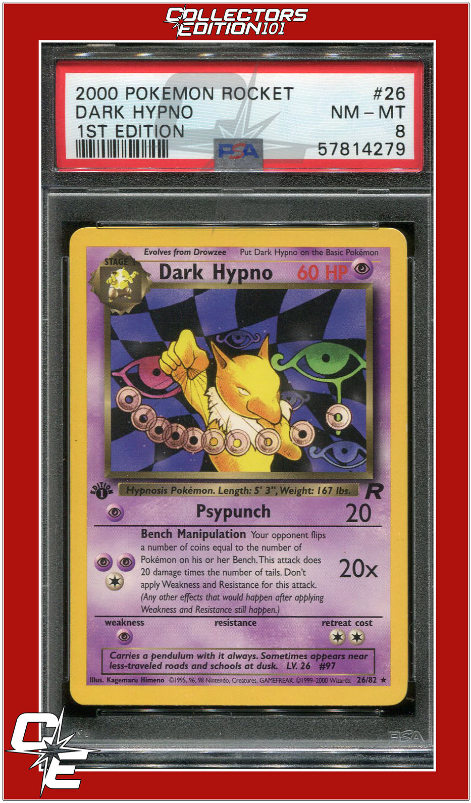 Team Rocket 26 Dark Hypno 1st Edition PSA 8