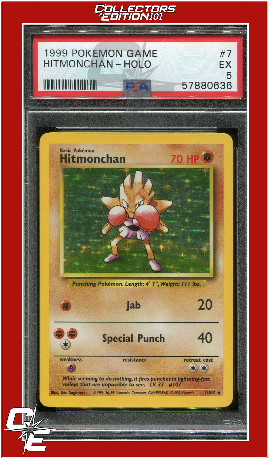 Base Set 7 Hitmonchan Holo PSA 5