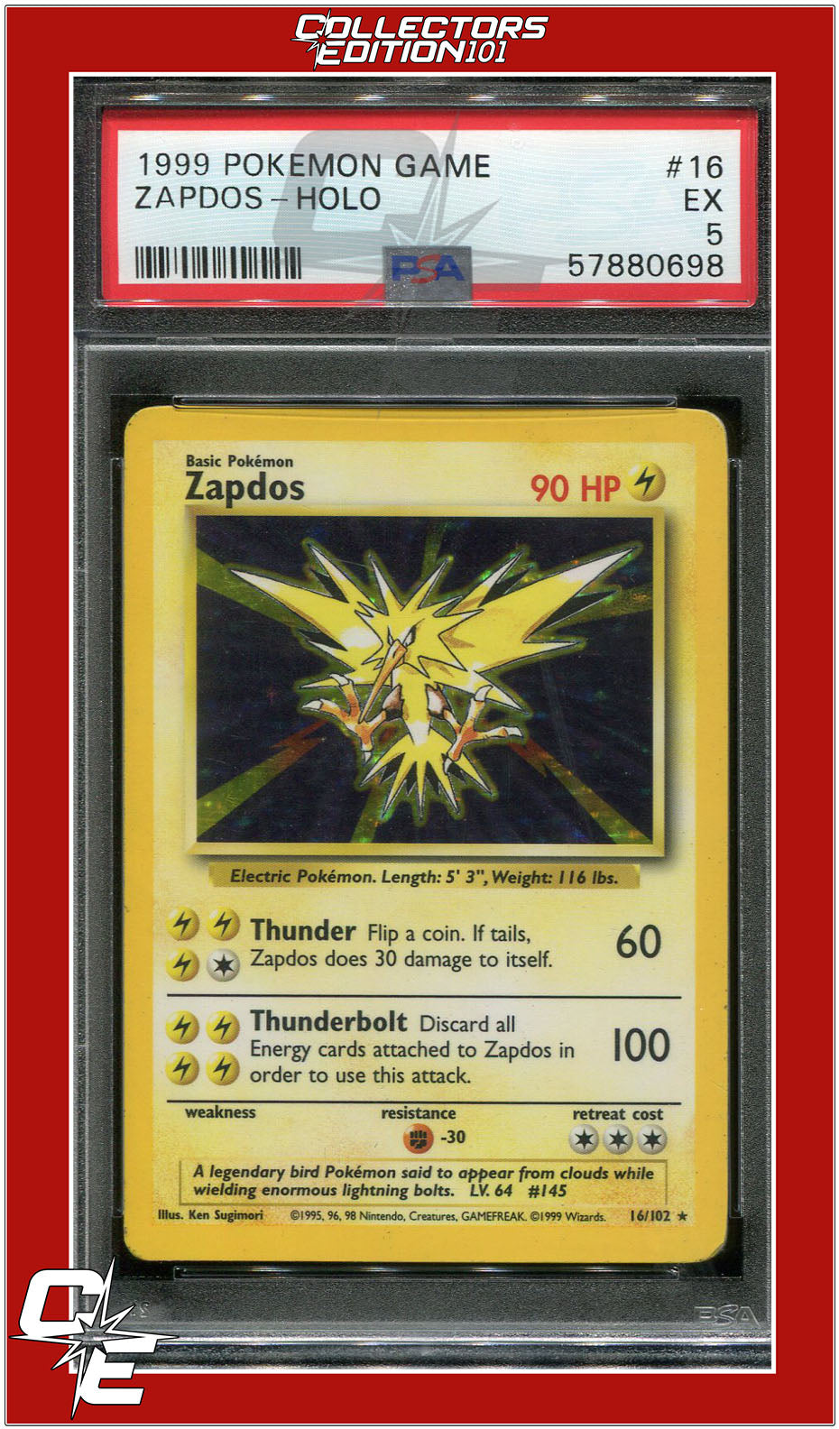 Base Set 16 Zapdos Holo PSA 5