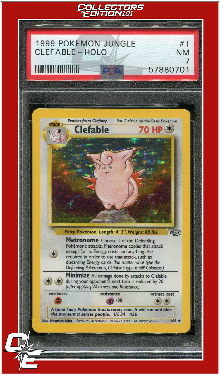 Jungle 1 Clefable Holo PSA 7