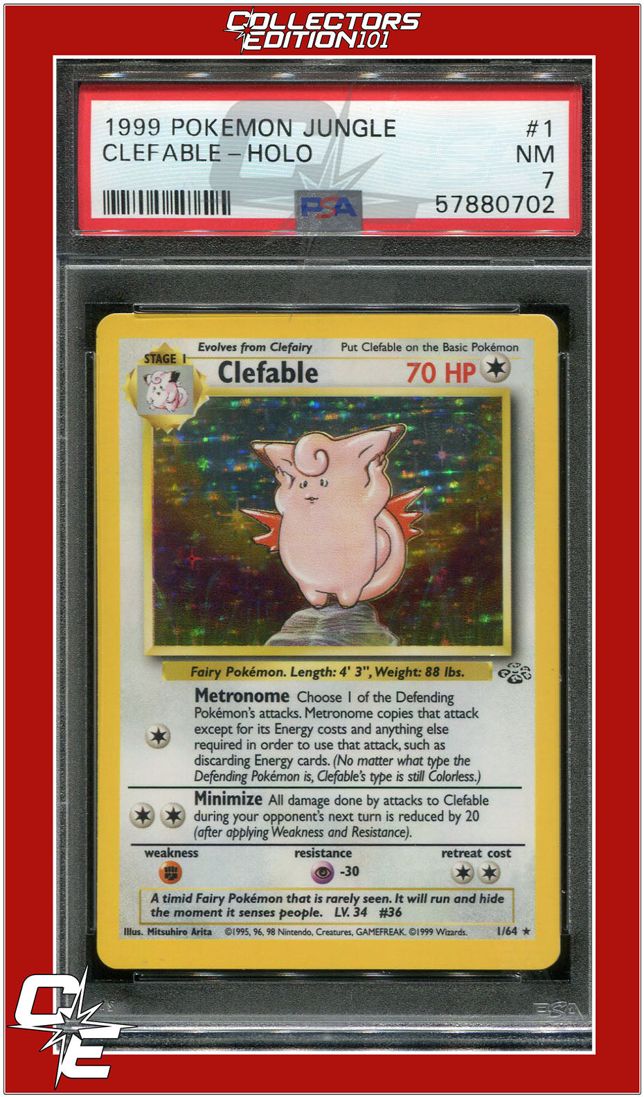 Jungle 1 Clefable Holo PSA 7