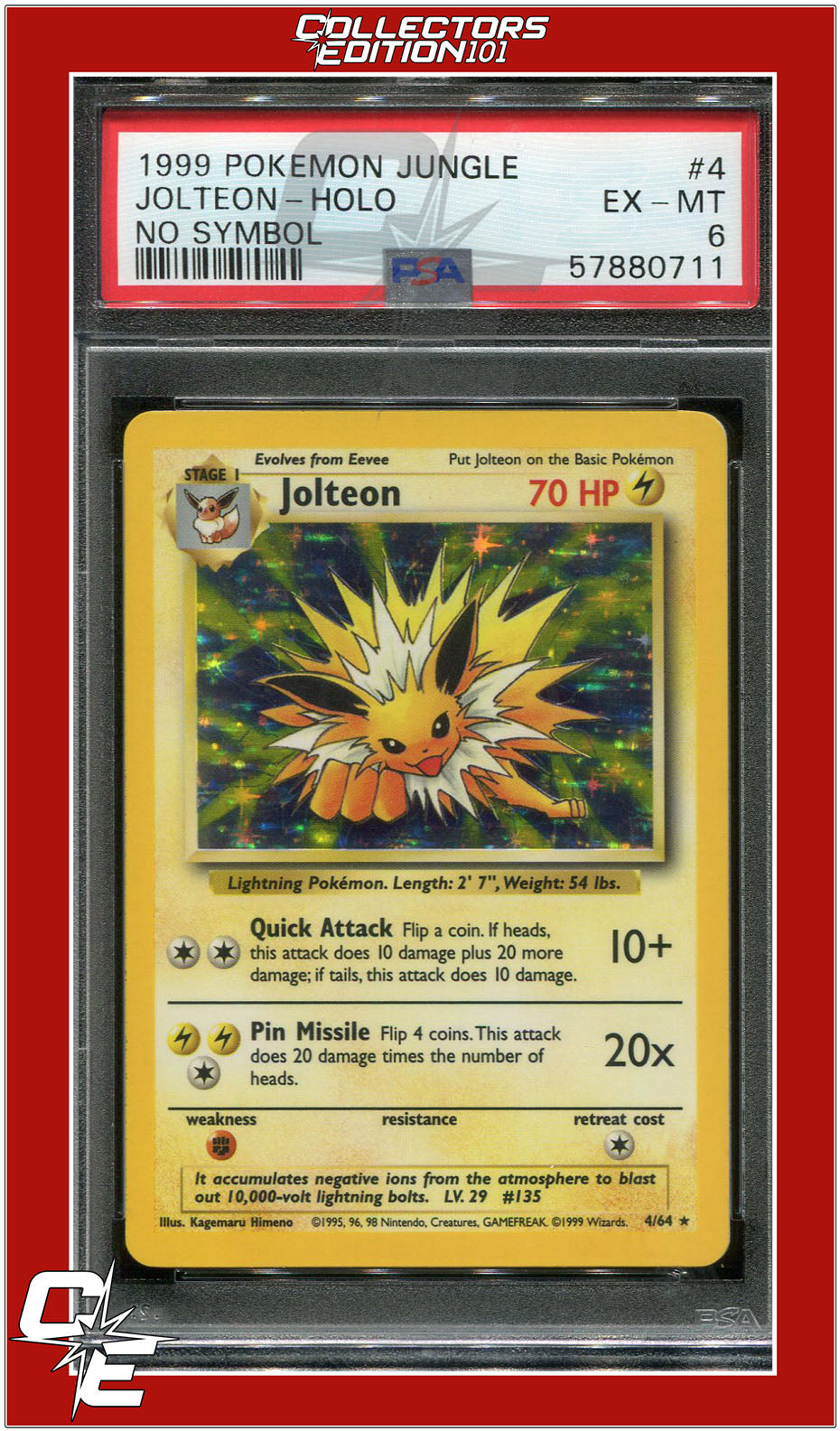 Jungle 4 Jolteon Holo No Symbol PSA 6 *ERROR*