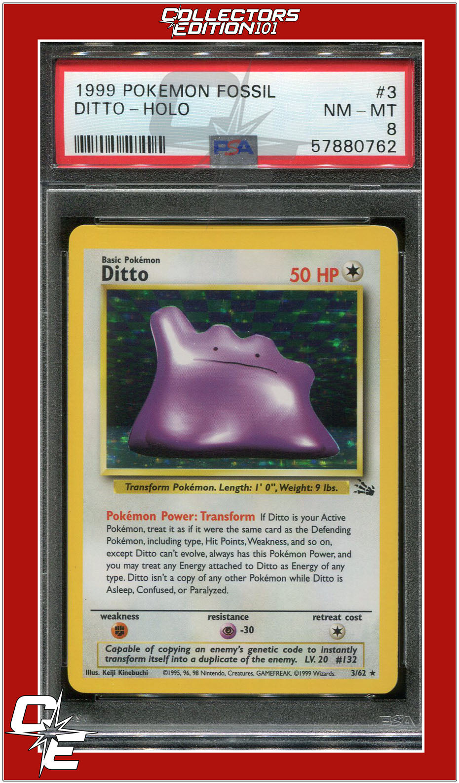 Fossil 3 Ditto Holo PSA 8