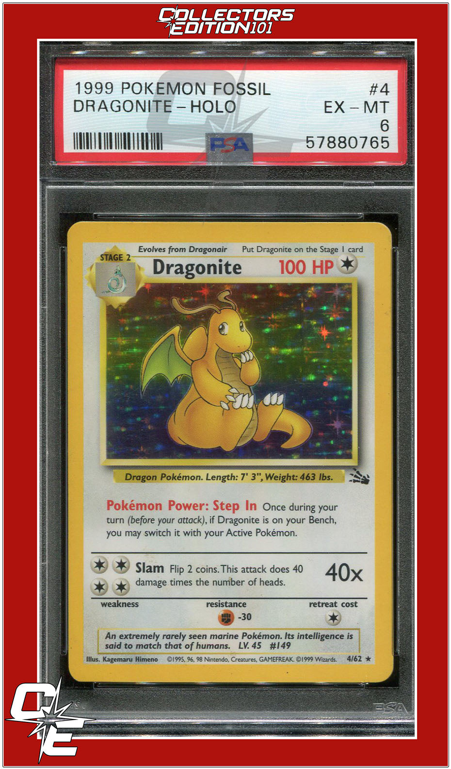 Fossil 4 Dragonite Holo PSA 6