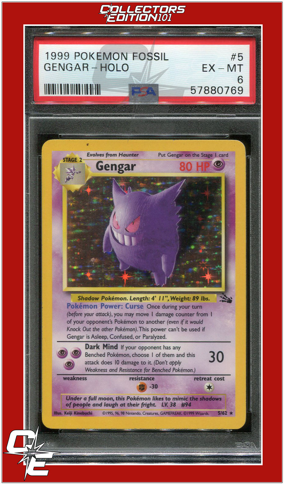 Fossil 5 Gengar Holo PSA 6