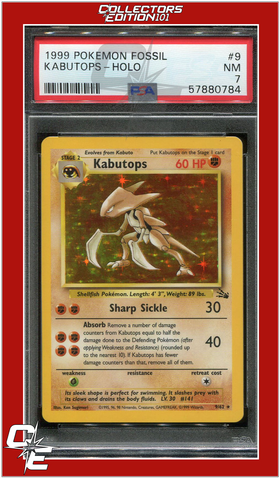 Fossil 9 Kabutops Holo PSA 7