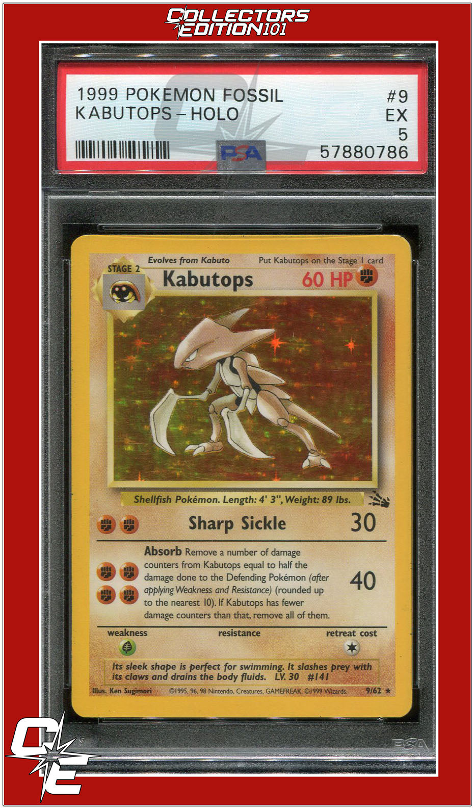 Fossil 9 Kabutops Holo PSA 5