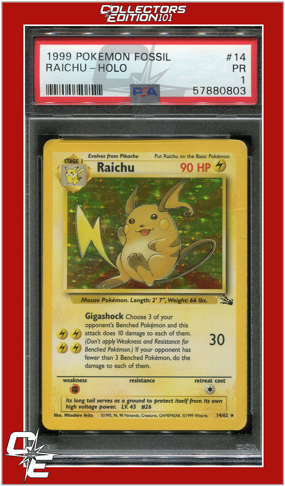 Fossil 14 Raichu Holo PSA 1