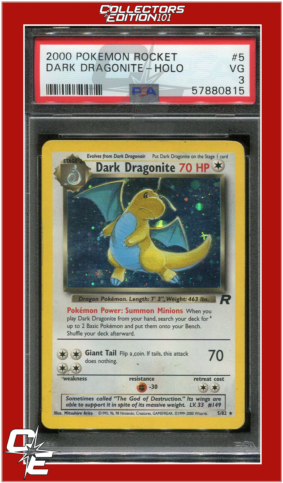 Team Rocket 5 Dark Dragonite Holo PSA 3