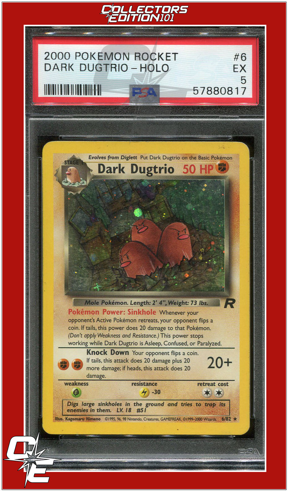 Team Rocket 6 Dark Dugtrio Holo PSA 5