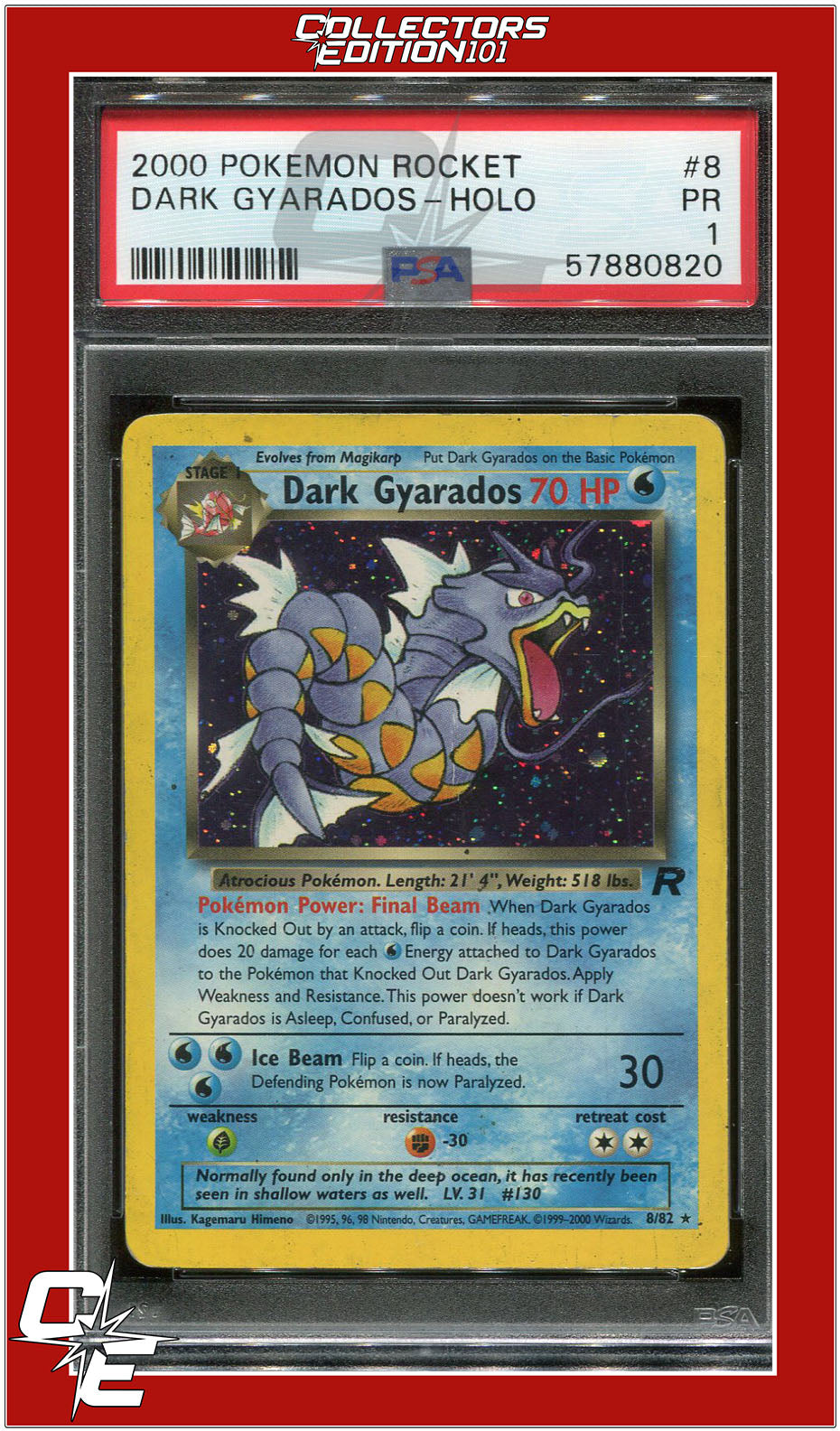 Team Rocket 8 Dark Gyarados Holo PSA 1