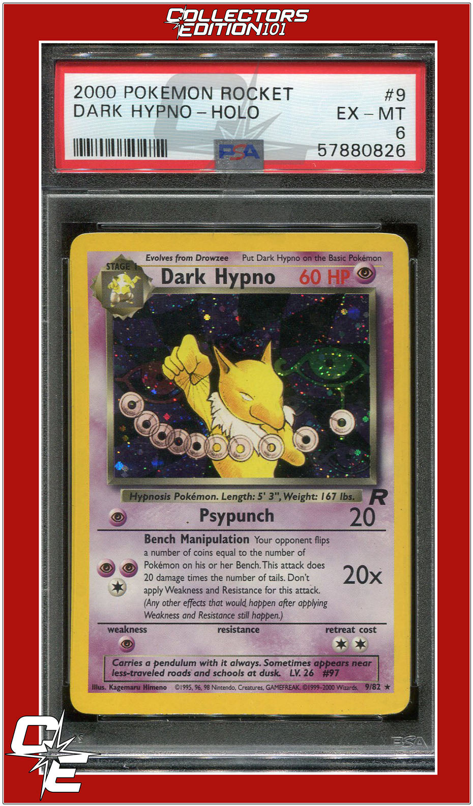 Team Rocket 9 Dark Hypno Holo PSA 6