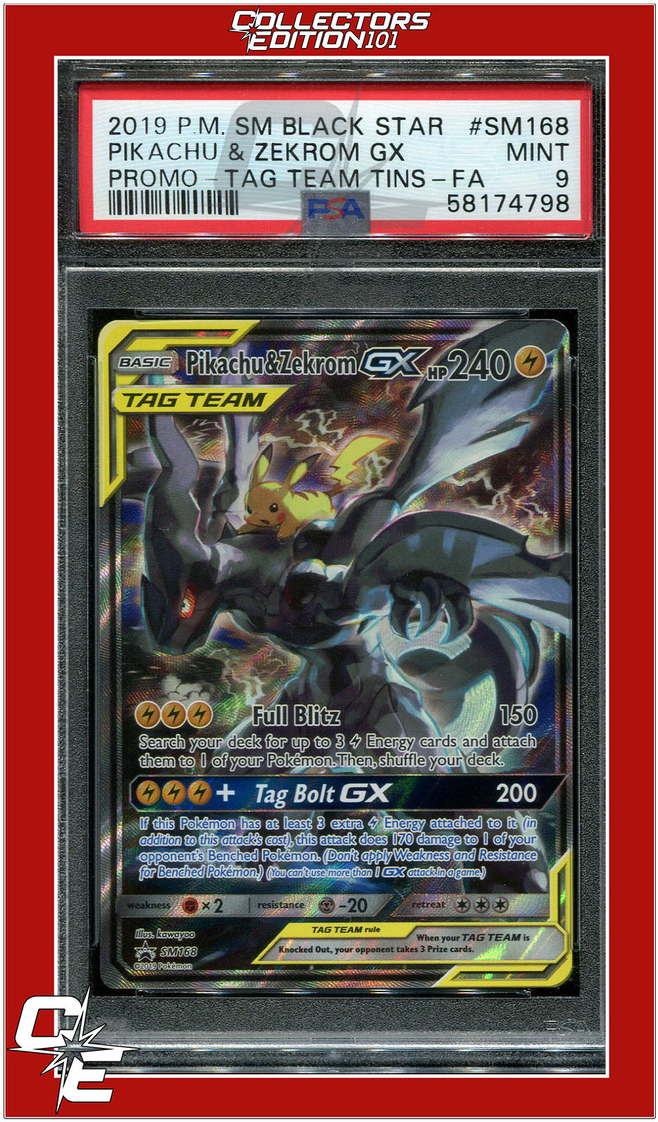 SM Black Star Promo SM168 Full Art Pikachu & Zekrom GX PSA 9