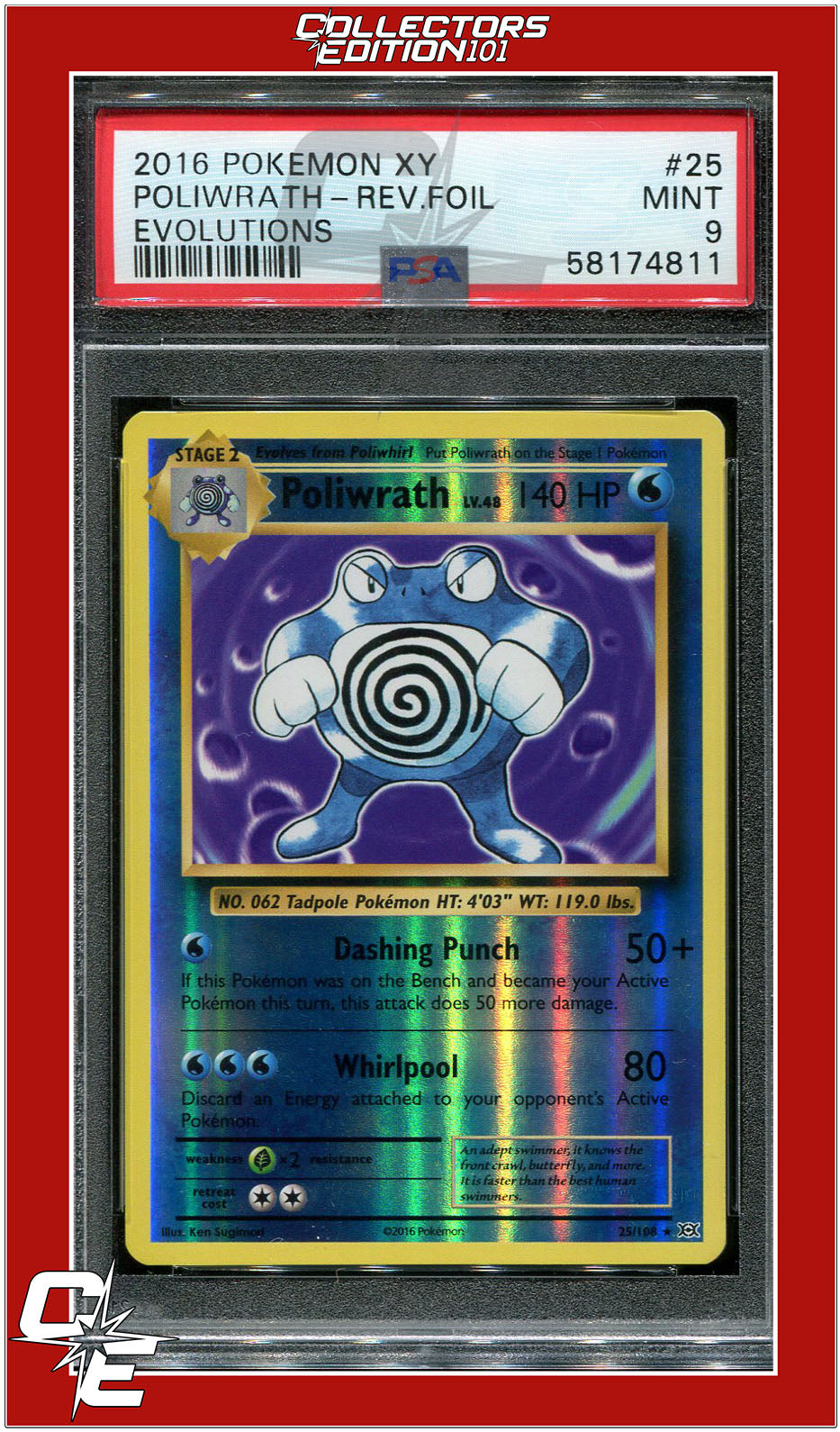 Evolutions 25 Poliwrath Reverse Foil PSA 9 | Collectors Edition 101