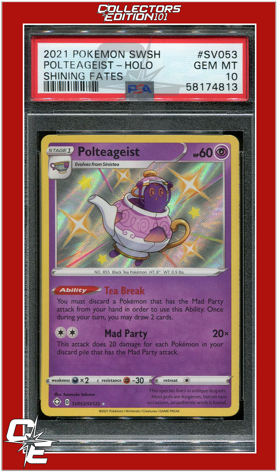 Shining Fates SV053 Polteageist Holo PSA 10