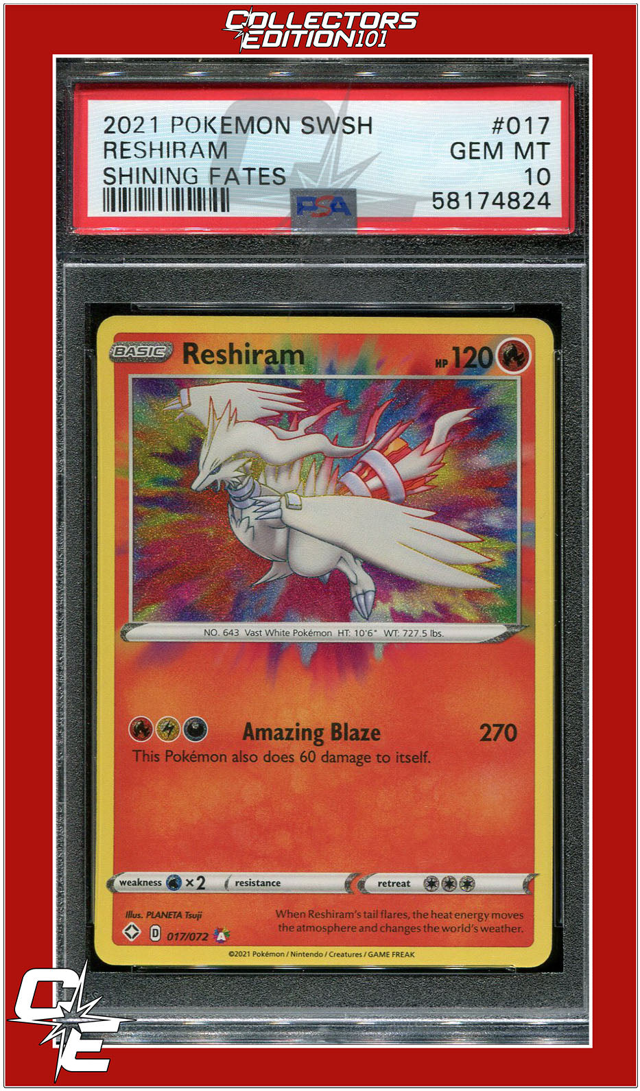 Shining Fates 017 Reshiram PSA 10