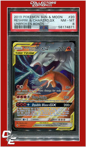 Unbroken Bonds 20 Reshiram & Charizard GX PSA 8