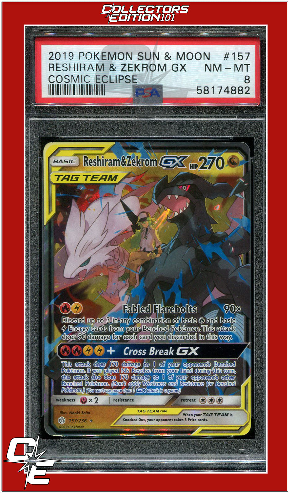 Cosmic Eclipse 157 Reshiram & Zekrom GX PSA 8