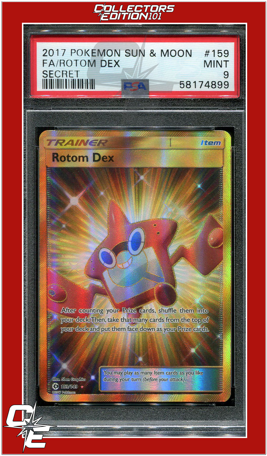 Sun & Moon 159 Full Art Rotom Dex Secret PSA 9