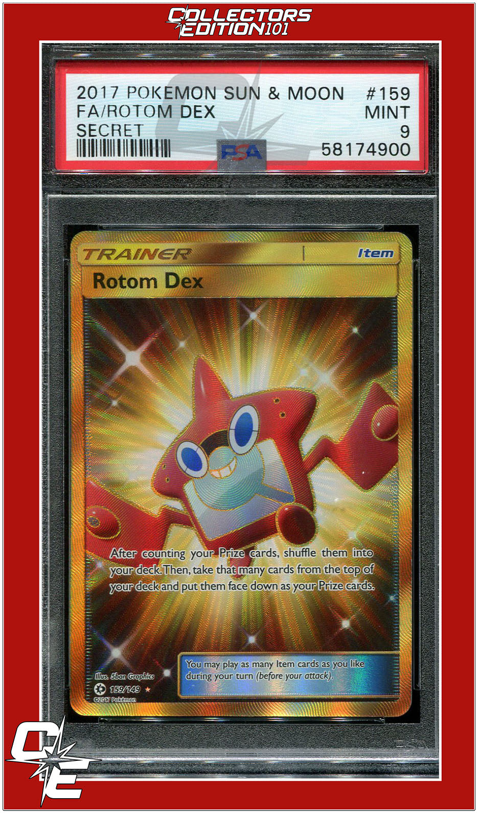 Sun & Moon 159 Full Art Rotom Dex Secret PSA 9