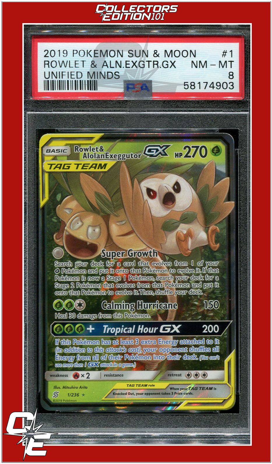 Unified Minds 1 Rowlet & Alolan Exeggutor GX PSA 8