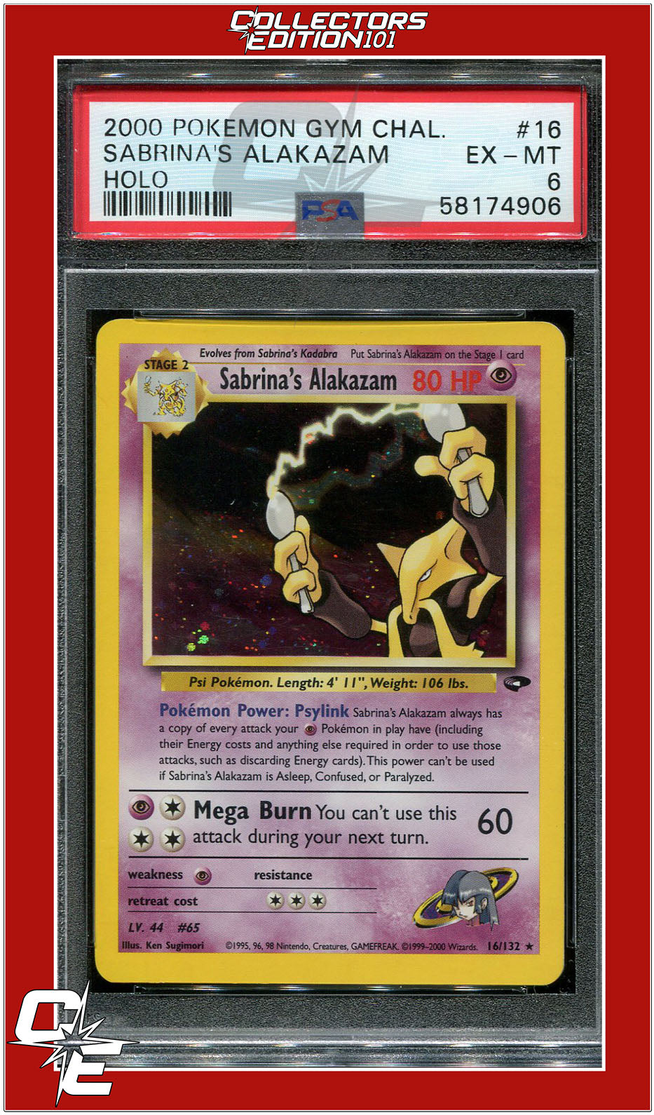 Gym Challenge 16 Sabrina's Alakazam Holo PSA 6