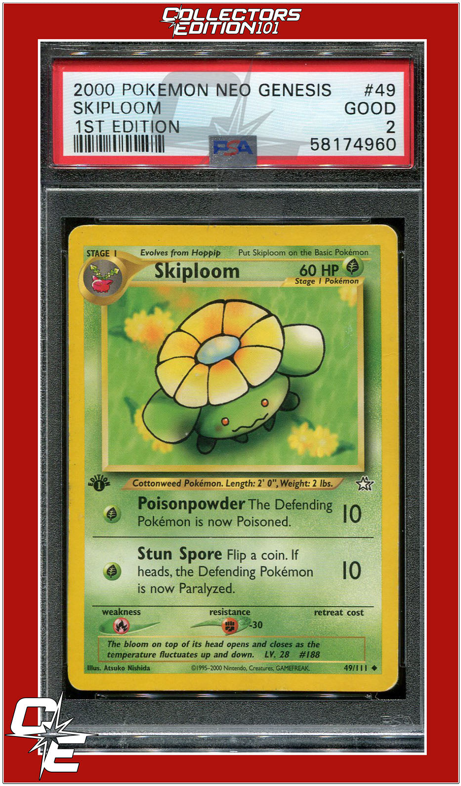 Neo Genesis 1st Edition 49 Skiploom PSA 2