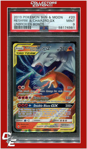 Unbroken Bonds 20 Reshiram & Charizard GX PSA 9