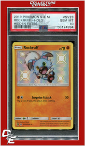 Hidden Fates SV23 Rockruff Holo PSA 10