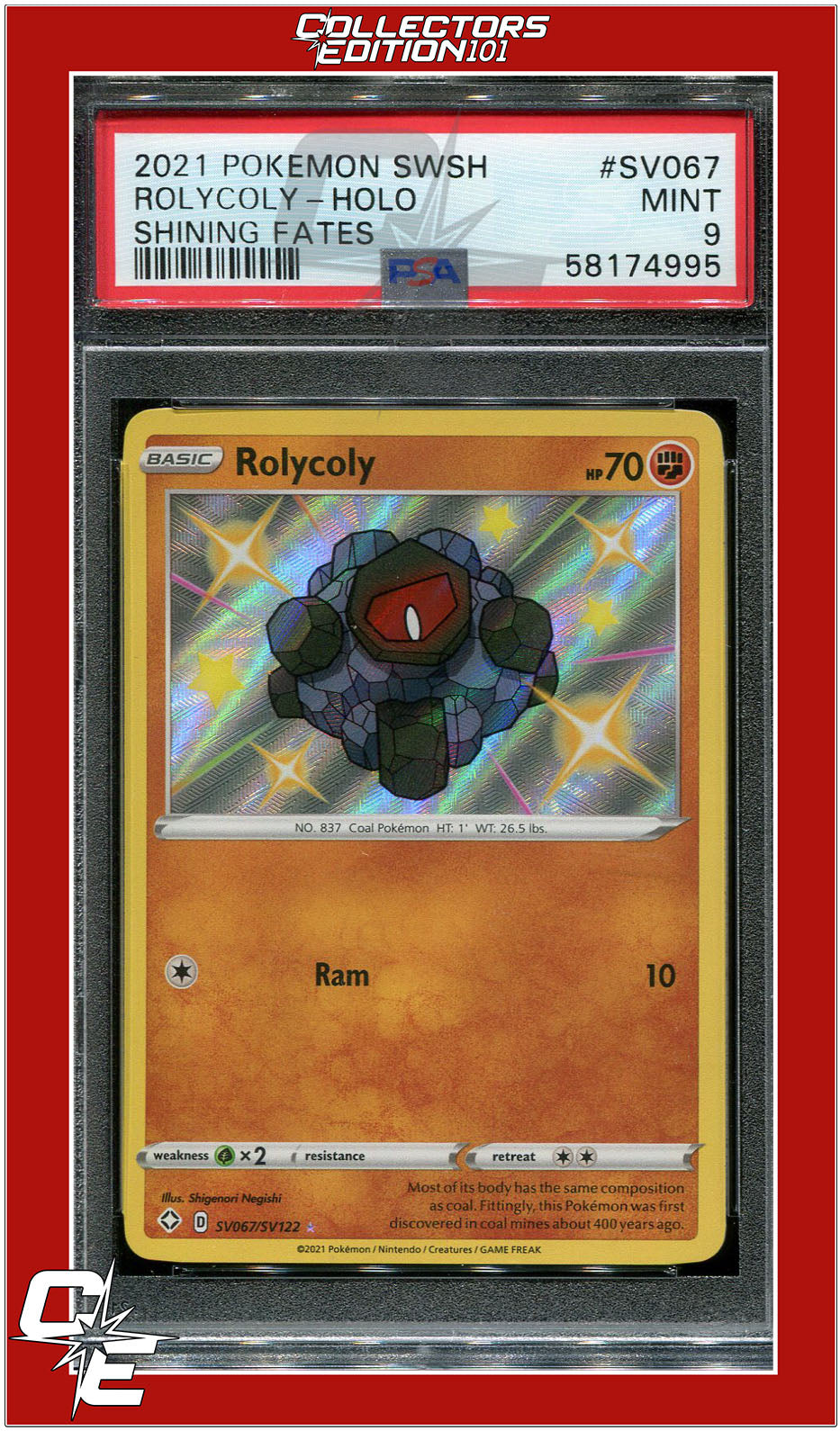 Shining Fates SV067 Rolycoly Holo PSA 9