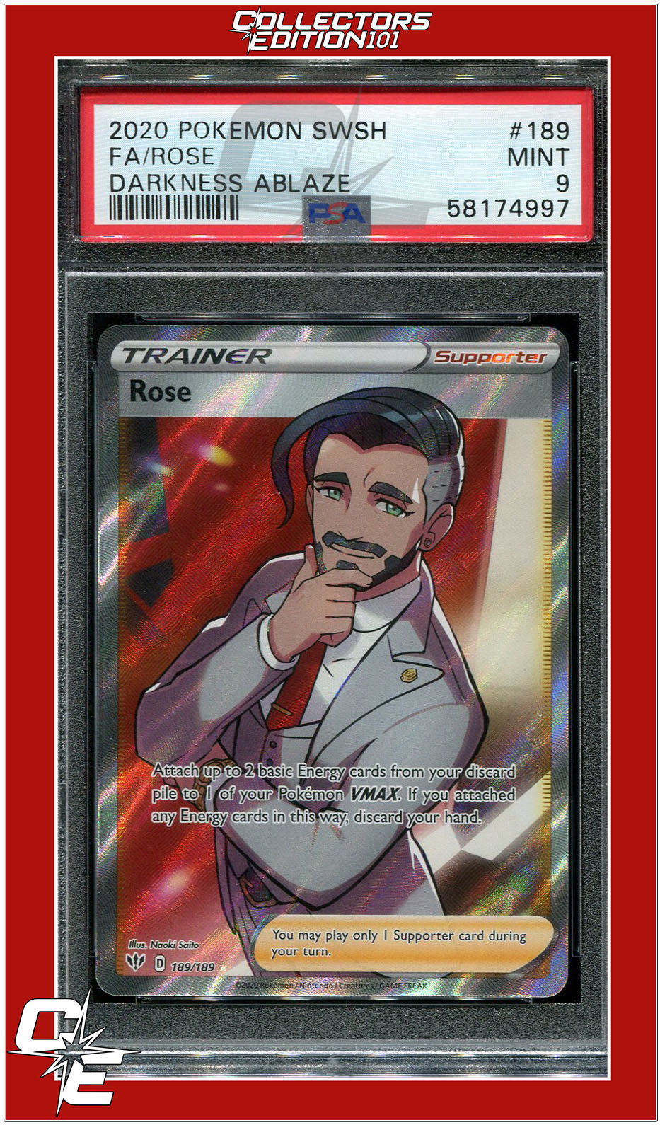 full art rose pokemon card Darkness Ablaze 189 Full Art Rose PSA 9