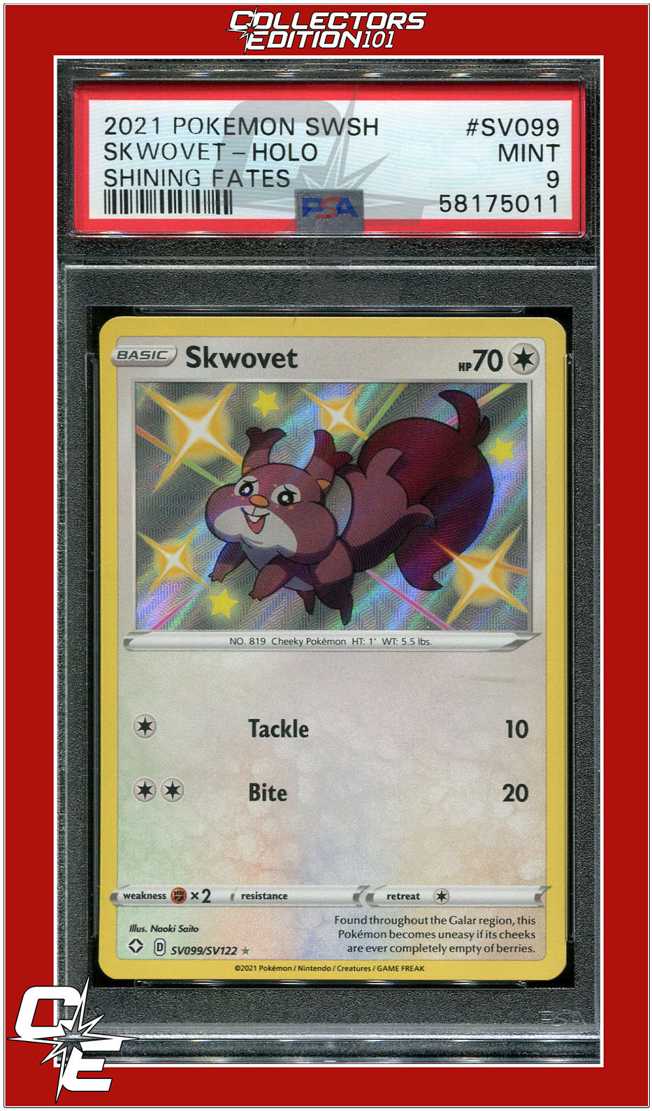 Shining Fates SV099 Skwovet Holo PSA 9