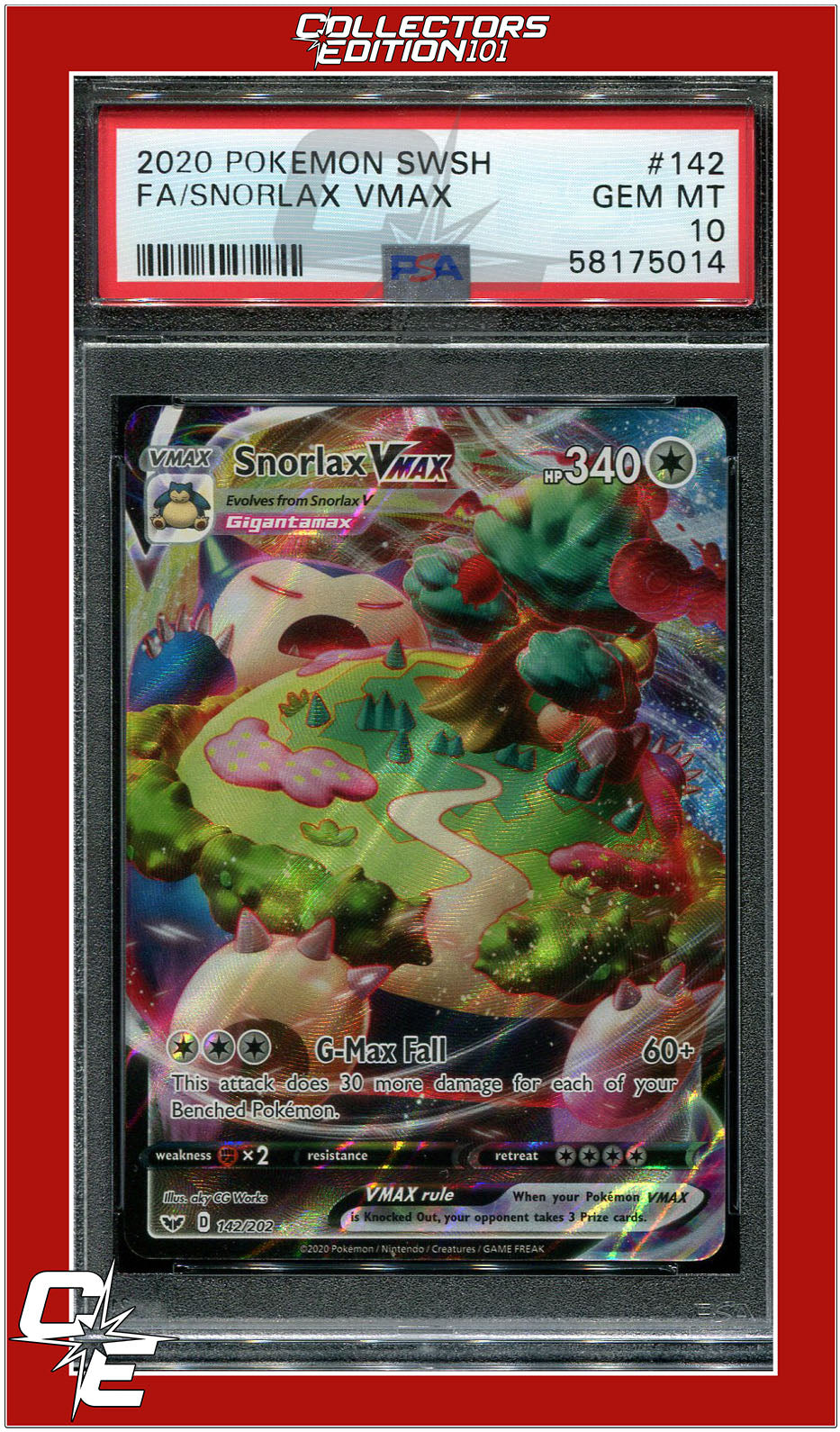 Sword & Shield 142 Full Art Snorlax Vmax PSA 10