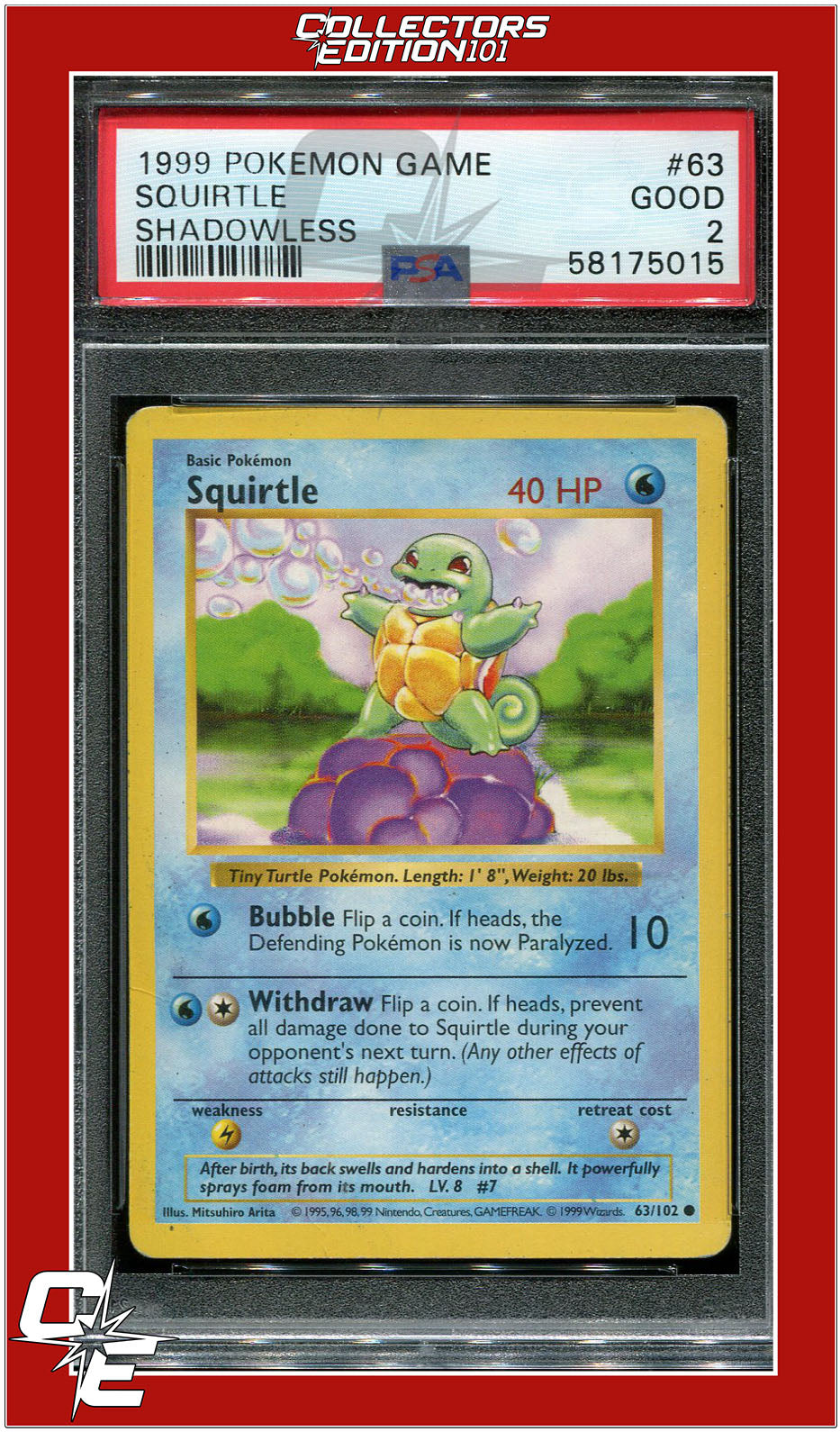 Pokemon Squirtle shadowless base set 1st newest edition 63/102