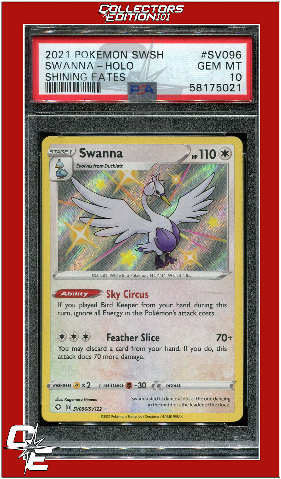 Shining Fates SV096 Swanna Holo PSA 10