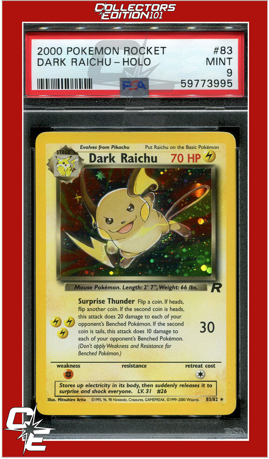 Team Rocket 83 Dark Raichu Holo PSA 9