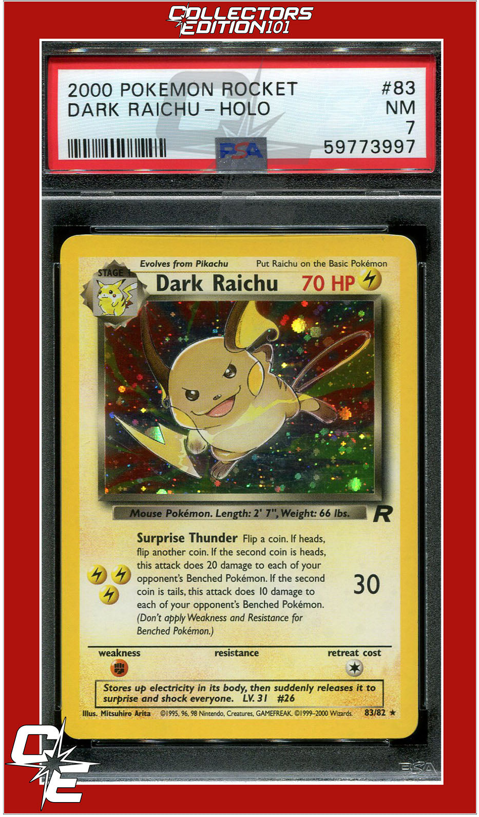 Team Rocket 83 Dark Raichu Holo PSA 7