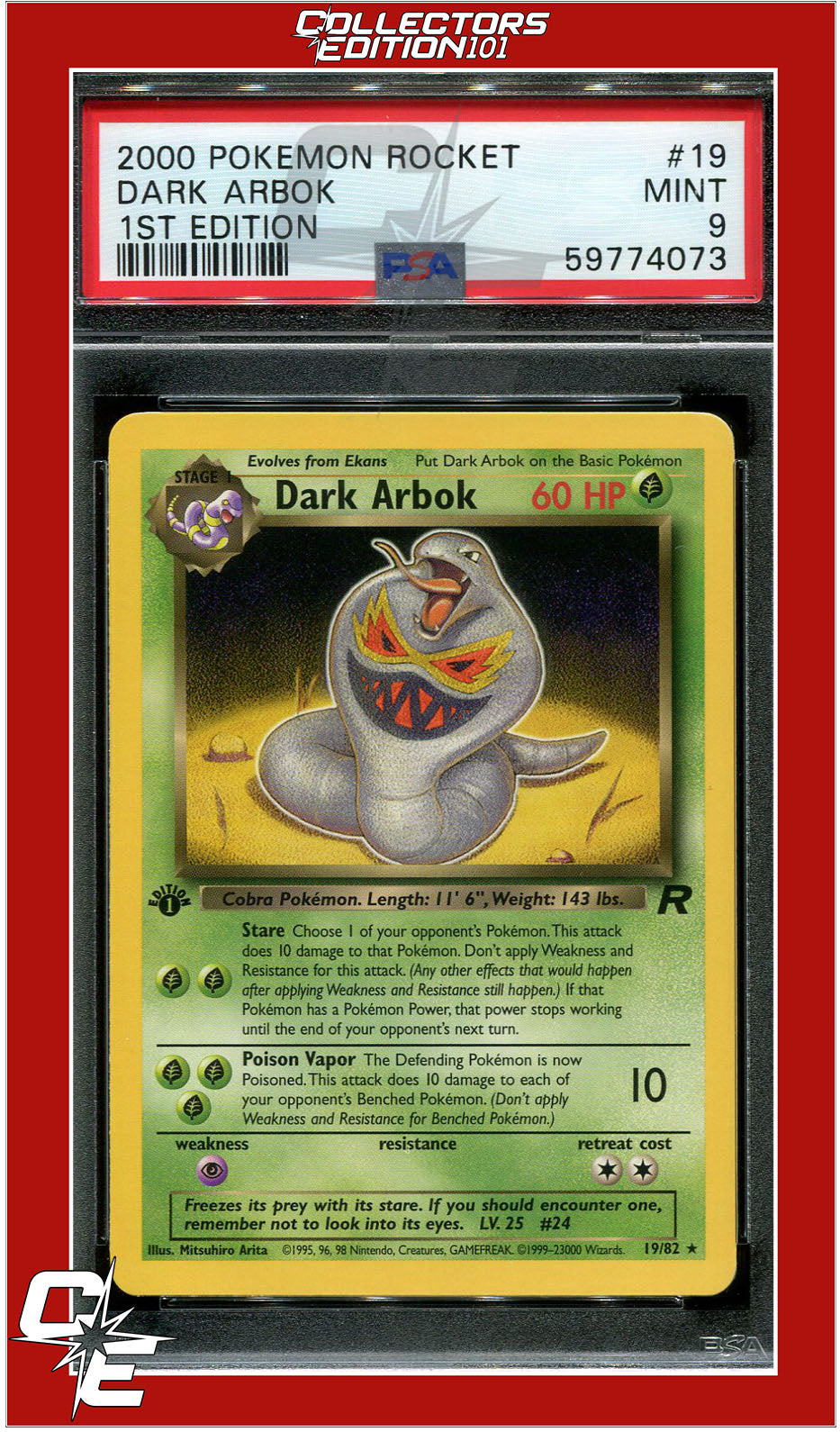 Team Rocket 19 Dark Arbok 1st Edition PSA 9