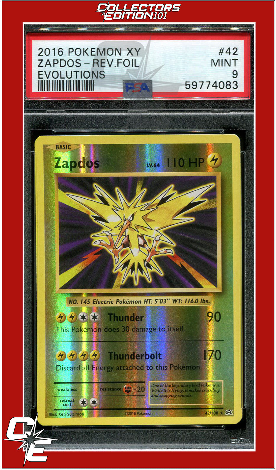 Evolutions 42 Zapdos Reverse Foil PSA 9