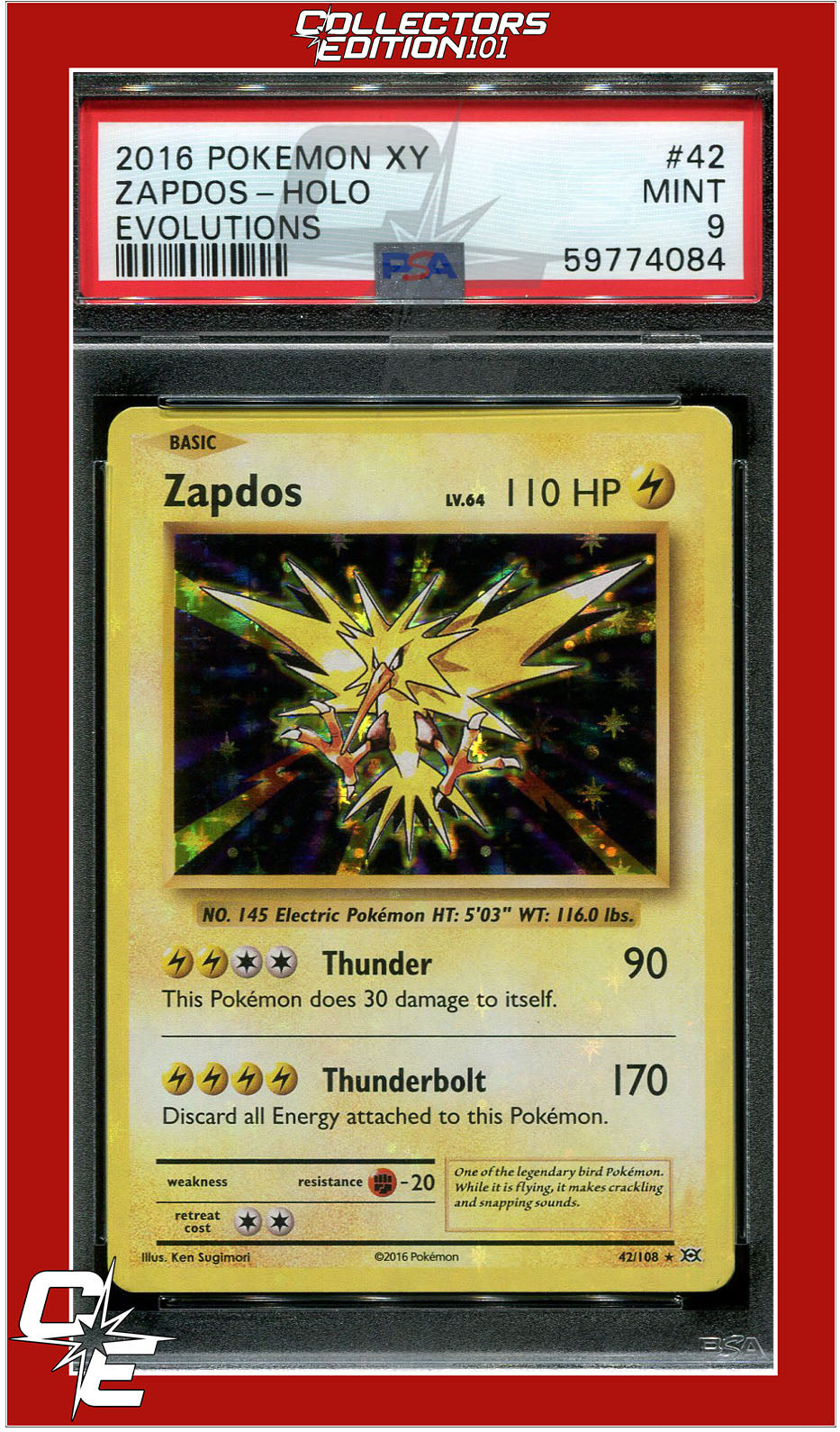 Evolutions 42 Zapdos Holo PSA 9