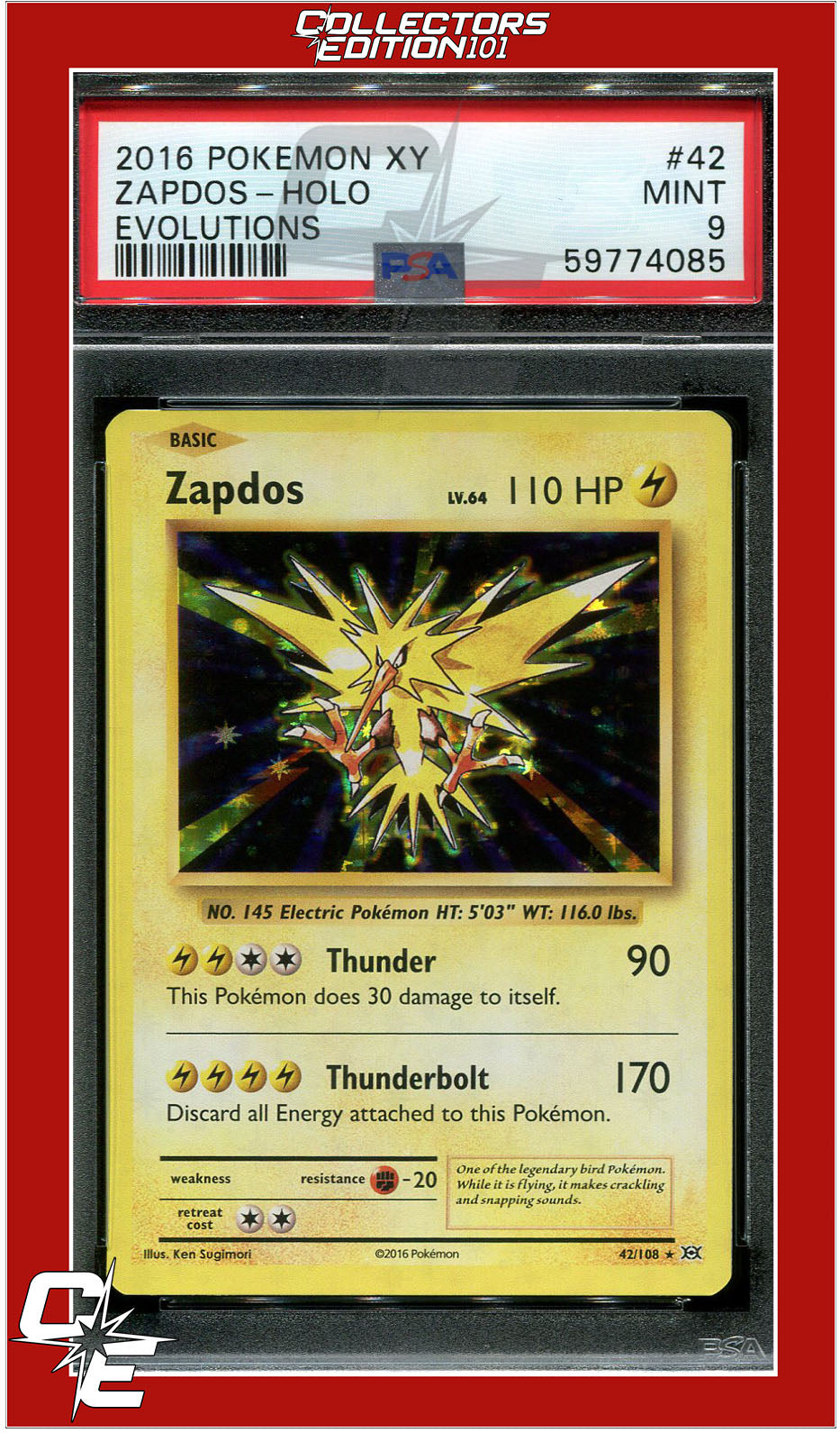 Evolutions 42 Zapdos Holo PSA 9