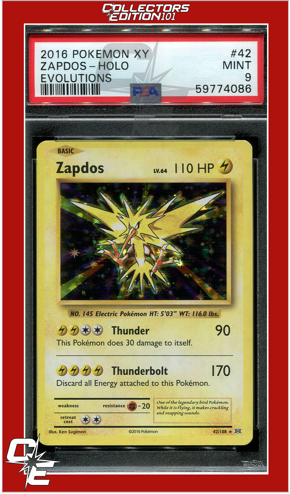 Evolutions 42 Zapdos Holo PSA 9