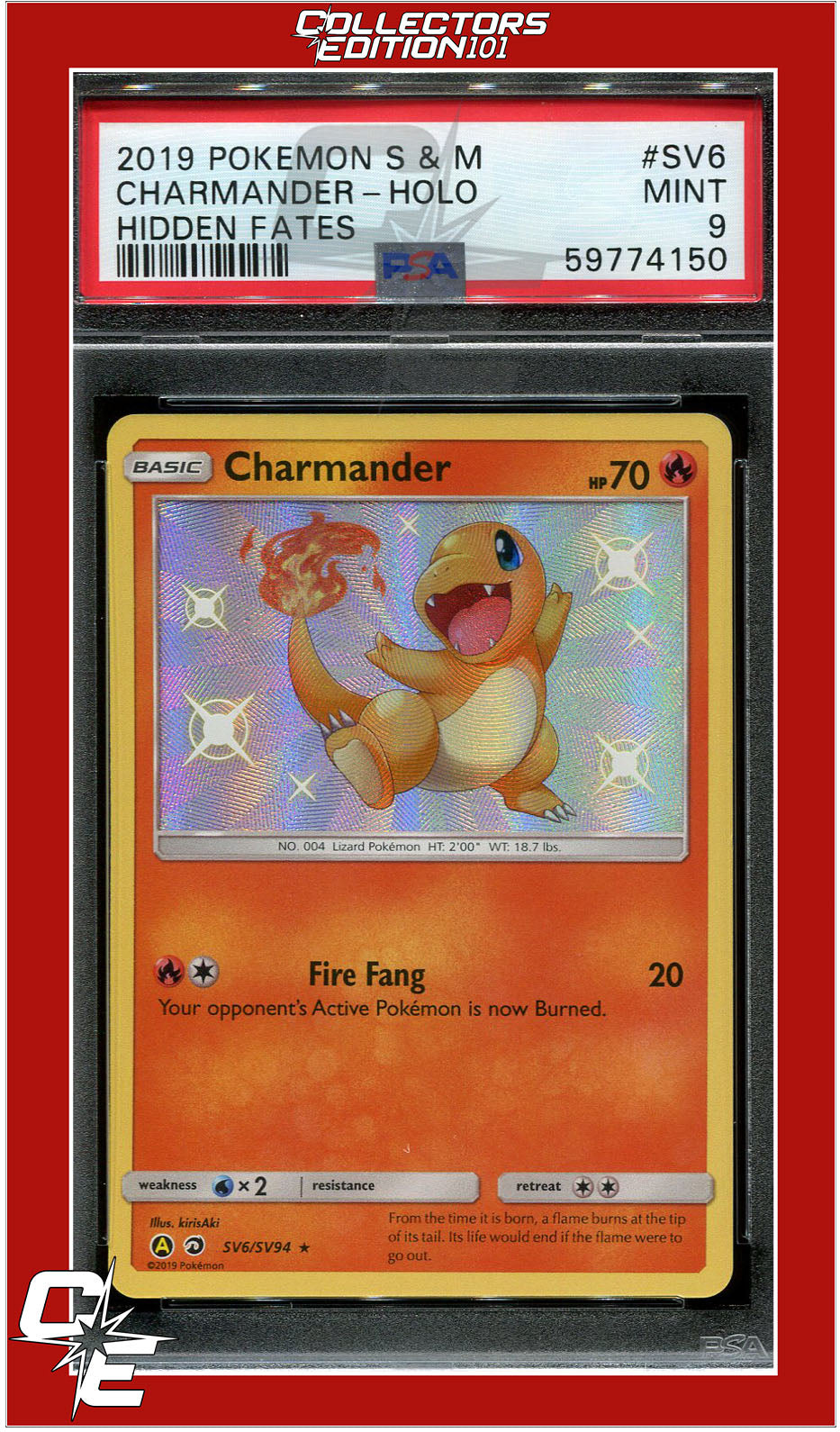 Hidden Fates SV6 Charmander Holo PSA 9