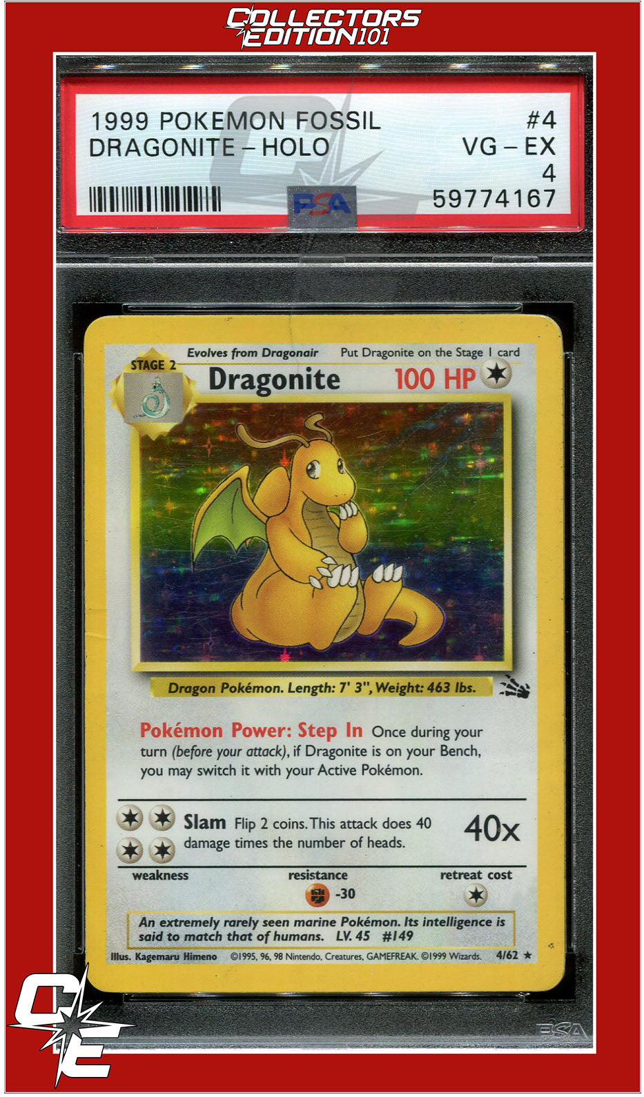 Fossil 4 Dragonite Holo PSA 4