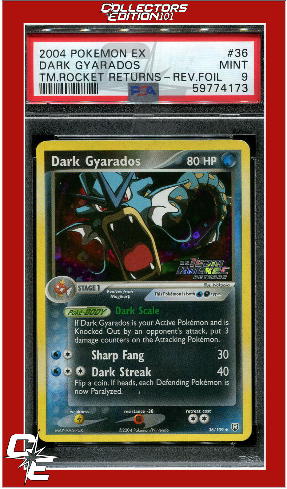 EX Team Rocket Returns 36 Dark Gyarados Reverse Foil PSA 9