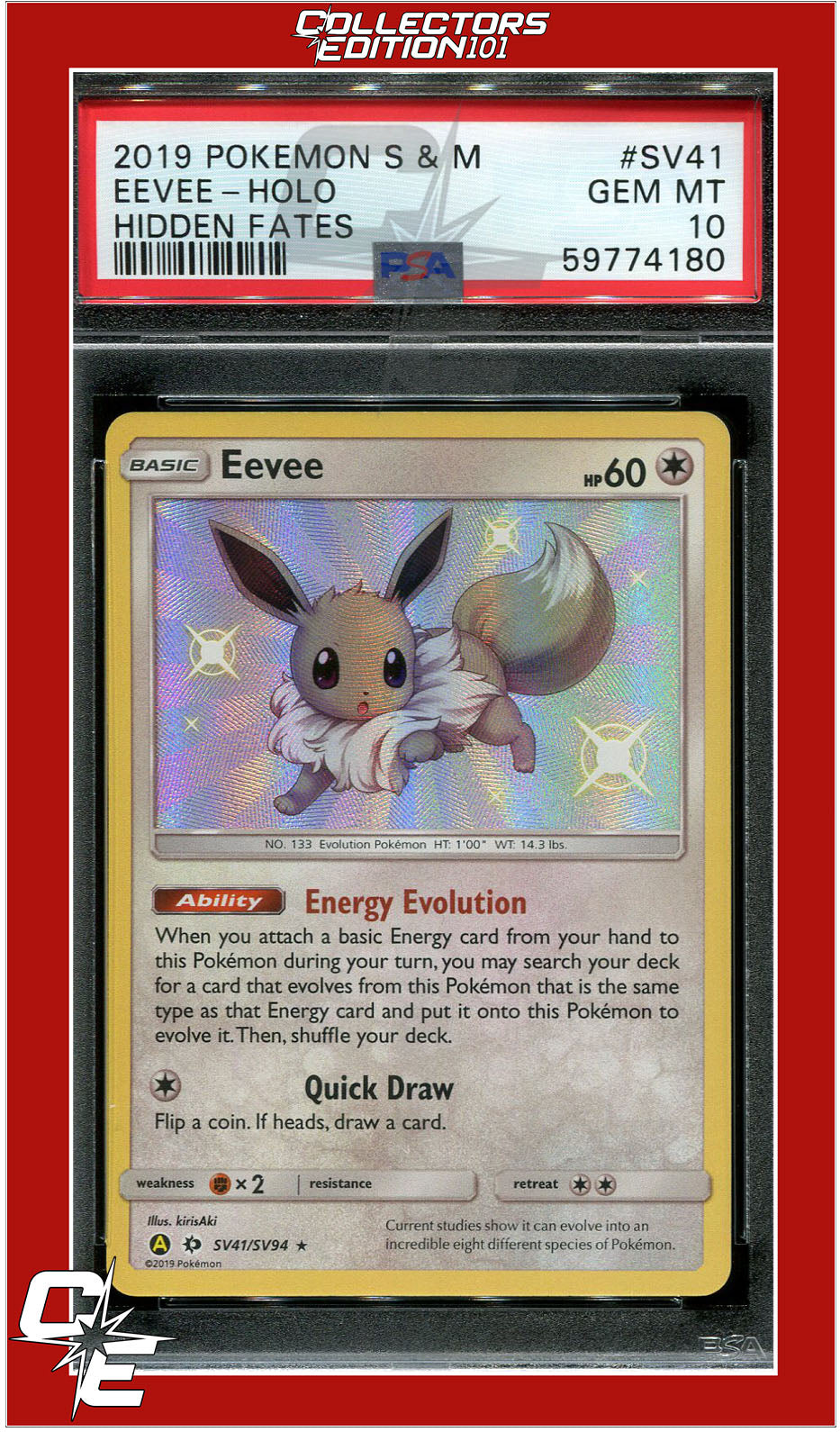 Hidden Fates SV41 Eevee Holo PSA 10