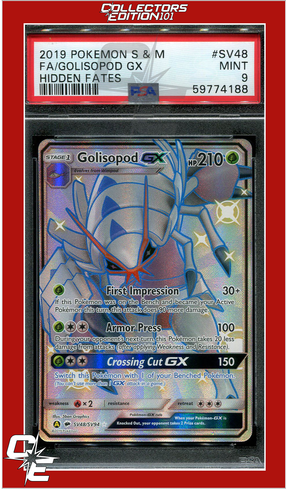 Hidden Fates SV48 Full Art Golisopod GX PSA 9