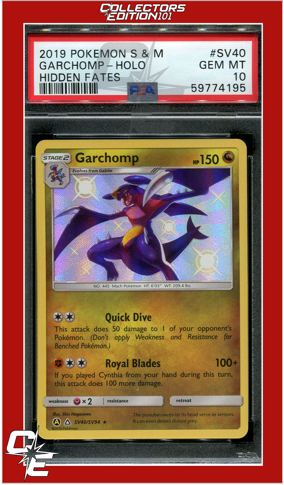 Hidden Fates SV40 Garchomp Holo PSA 10