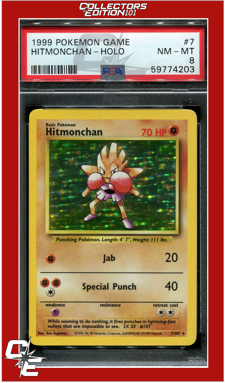 Base Set 7 Hitmonchan Holo PSA 8