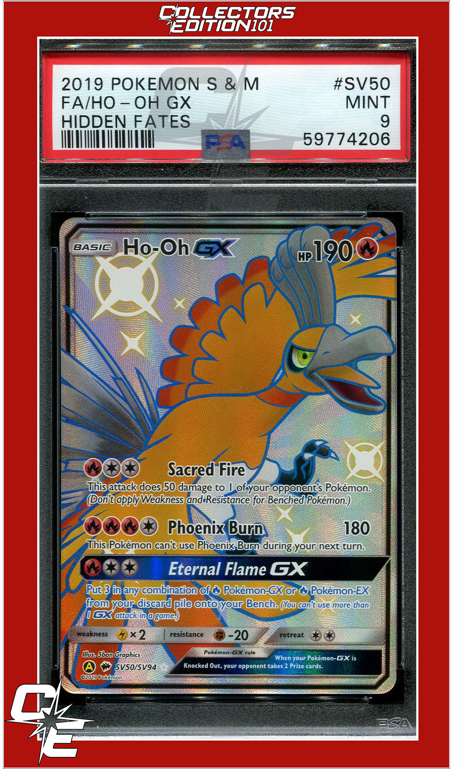 Hidden Fates SV50 Full Art HO-Oh GX PSA 9